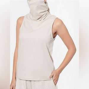 BAM BY BETSY & ADAM Womens Beige Cotton Blend Built-in Mask Tank Top L